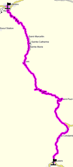 Route 5 3: Col de Vars (41,4 km.) Deze route begint in Jausiers op een hoogte van 1220 meter. Na ongeveer 15 km. is er in het dorp Saint paul sur Ubaye een auberge.