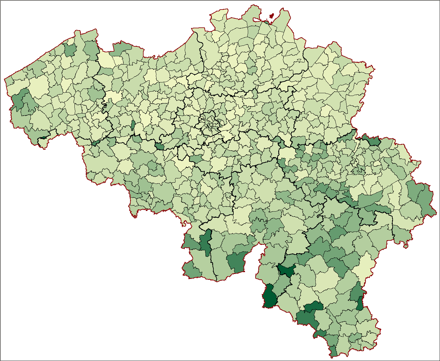 7.2.2. Kaarten inzake postale service-punten volgens de bevolkingsdichtheid en de oppervlakte 7.2.2.1.