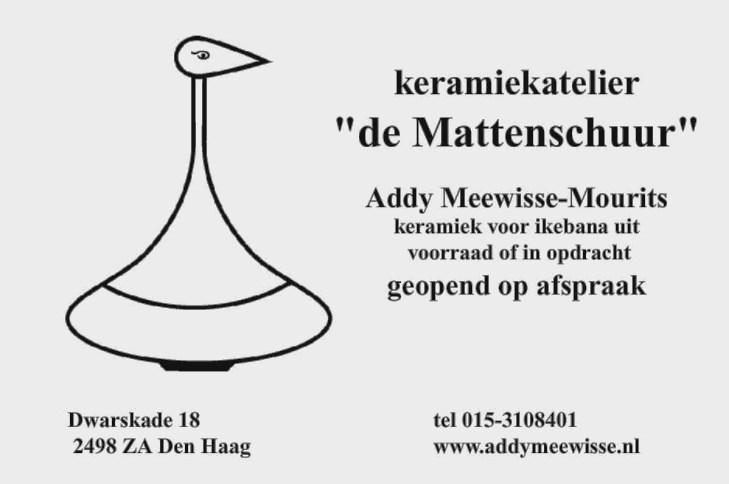 Tips Expositie in keramiekatelier De Mattenschuur Op 13 december is er weer een expositie van Addy Meewisse in de Mattenschuur.