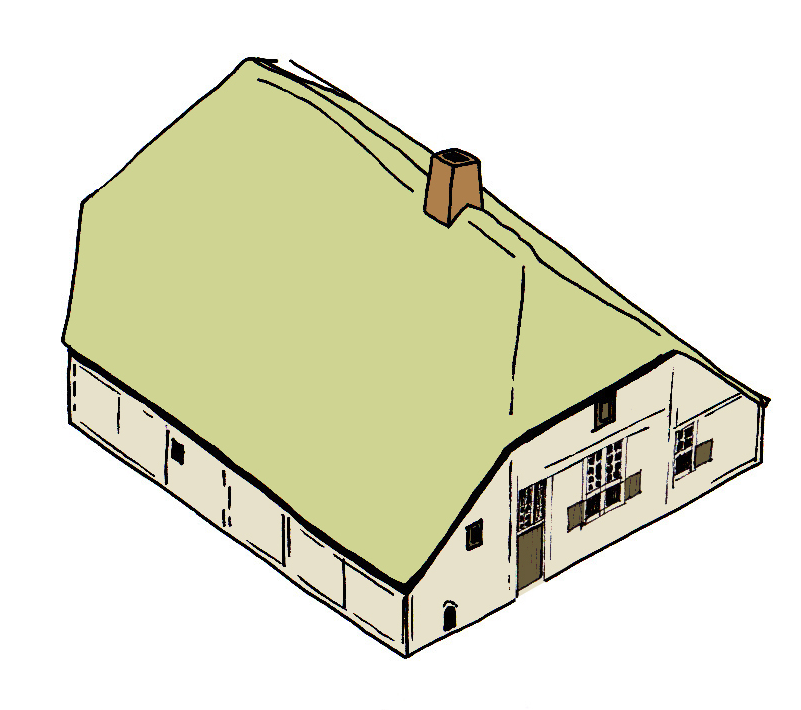 Het zware gebintwerk van dit oude boerenhuis en de oorspronkelijke kapconstructie zonder hulpspanten zullen uit de periode 16001650 dateren.