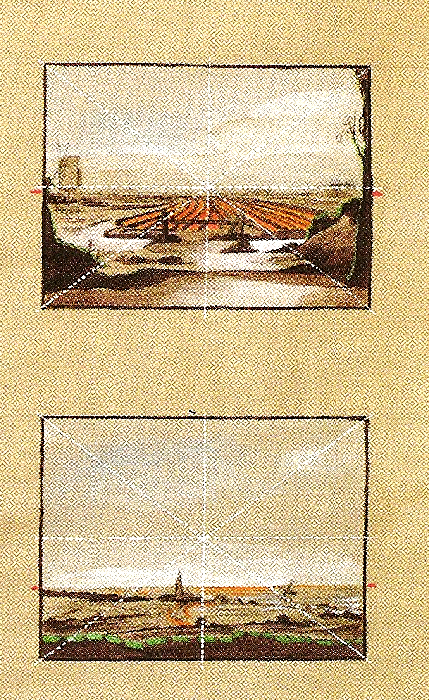 Afb. 5. Schematische weergave Hollandse landschappen 1.1 1.2 2.1 2.2 3.1 3.2 4.1 4.2 Naar Pieter Brueghel de Oude, De vluchtende herder, c.