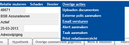 26. Mailen vanuit Bereken Sluit Beheer 1. Zoek de relatie op en ga naar Overige Acties -> Email versturen (zie afbeelding 63). Afbeelding 63 2.