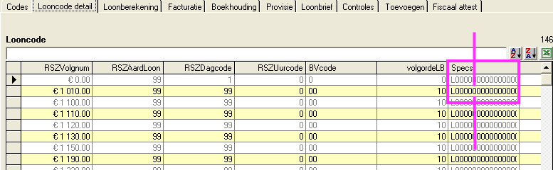 staat momenteel bij alle looncodes op 0.