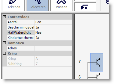 De eigenschappen van een component wijzigen Wanneer u 1 component selecteert op het eendraadschema, dan kan u hiervan de eigenschappen wijzigen in het eigenschappenvenster.