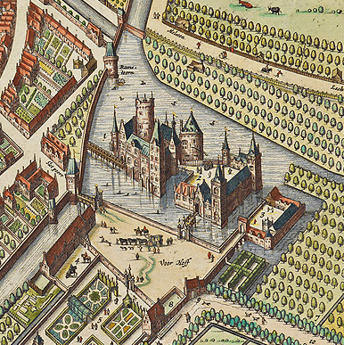 9. Kasteel Culemborg en de dreven Het kasteel van Culemborg op de kaart van Blaeu (1649), heruitgegeven in het Stedenboek van Frederik de Wit (1698). Bron: Nationaal Archief.