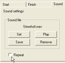 Klik op Sound en op Set Klik op Stmwhstl.wav en op Openen Als je op Play klikt kun je vooraf horen hoe het geluid klinkt. Klik op OK.