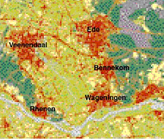 Kaart 2: Verstedelijking en versnippering van het Binnenveld in 1900, 1960 & 1990.