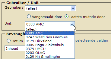 3.4.2.2 Gebruiker/Unit Gebruiker: klik op naam van de <<Gebruiker>> en kies aangemaakt door of laatste mutatie.