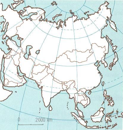 . c Markeer op kaart 2: de Chinese hoofdstad, de landsgrenzen van China, de zeeën blauw. Vier landen zijn nog naamloos op kaart 2. Schrijf hun naam op de juiste plaats.
