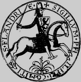 Zegel van Bertrand de Blanquefort, (1109-1169), grootmeester van de orde van Tempeliers van 1156-1169; omstreeks 1160. Links: Zegel van Filips van den Elzas (1142-1191).