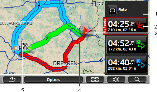 De kaart gaat open in de modus Preview. 1 Op de knop (Routeprofiel) wordt het actuele routeprofiel weergegeven.