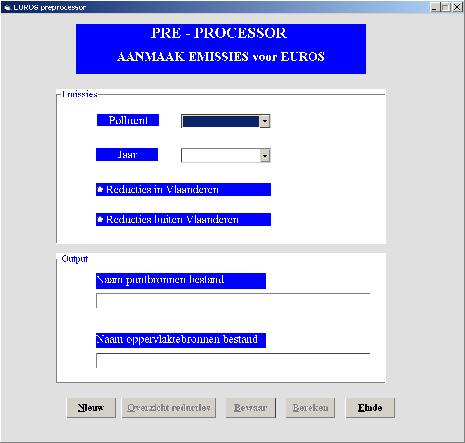 26 6 DE USERINTERFACE VAN PREMIS II De Userinterface werd ontwikkeld om emissiebestanden klaar te maken voor het EUROS model.