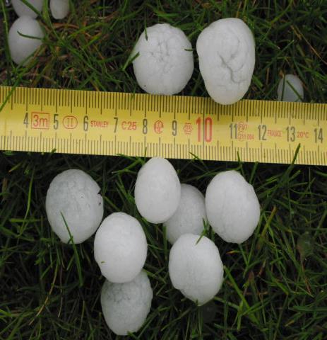 Hagel Eén op de drie onweders gaat gepaard met hagel Een hagelbol van 2 cm diameter veroorzaakt al schade