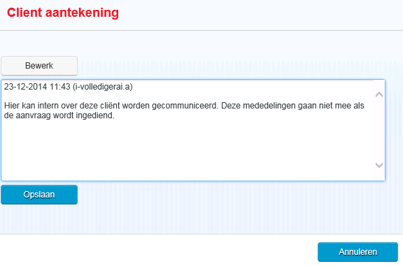 6. Cliënt Het Cliëntscherm opent. Aan de linkerkant van het scherm zit het navigatiegedeelte.