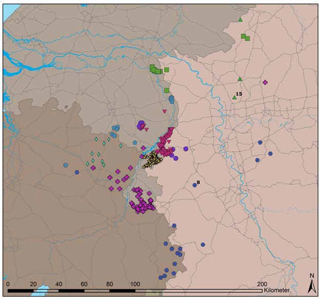 natuurhistorisch maandblad juli 2014 jaargang 103 7 179 Figuur 3 Indeling van de bemonsterde Wilde zwijnen (Sus scrofa) in verschillende genetische clusters, op basis van een analyse met het