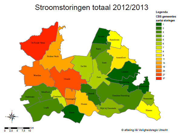 Storingen, waarschijnlijkheid en impact De gemiddelde onderbrekingsduur voor elektriciteit in heel Nederland ligt op circa 21 minuten per huishouden per jaar.