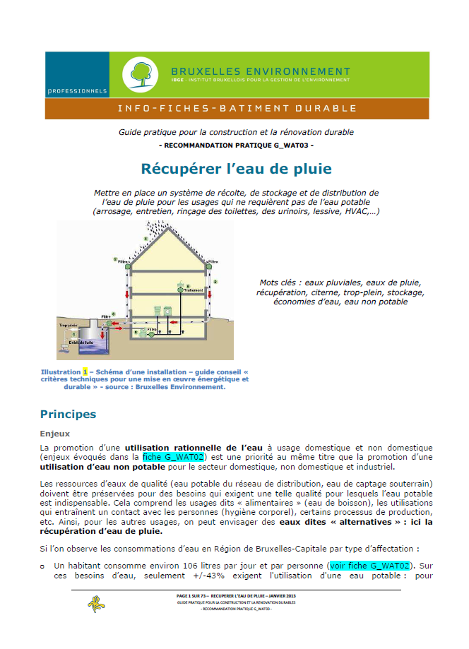 Fiches van de Praktische Handleiding WAT 03: Regenwaterwinning De volgende voorzieningen komen aan bod: Opvang (voorfilters, voorfiltratie) Opslag (bezinkbak,