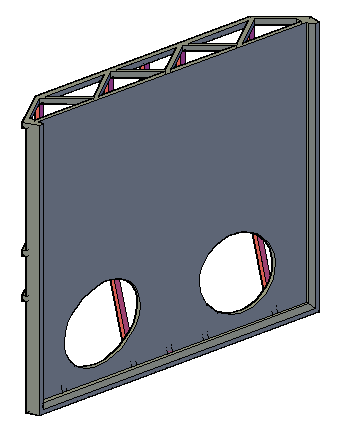 4.10.2 Tweede ontwerp Als verbetering op het eerste ontwerp is een koppeling gemaakt tussen de vakwerken. Deze koppeling bestaat uit een volle, vierkante, doorsnede met een afmeting van 150x150mm.