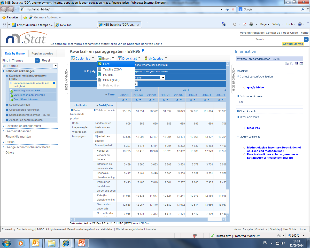 Overzicht «Popular queries» Export naar excel + print SDMX Grafieken «My queries» (nieuwe versie in 2015) (2015) De huidige tweetalige versie (EN+FR) wordt vervangen door een