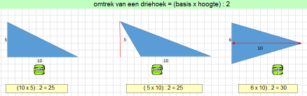 Veelhoeken Omtrek en oppervlakte D1 Omtrek en oppervlakte rechthoek. Simuleert de berekening van omtrek en oppervlakte bij het vergroten/verkleinen van de afmetingen.