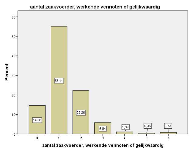 Aantal personen tewerkgesteld Aantal zaakvoerders, werkende vennoten of gelijkwaardig Hier zien we dat één op twee