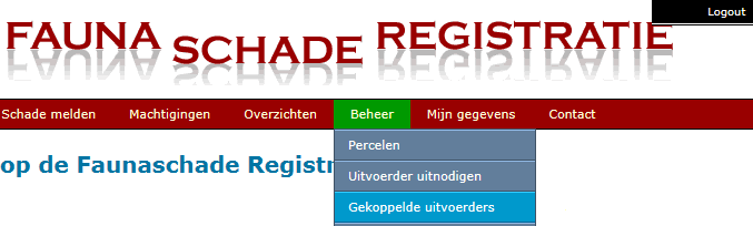 De grondgebruiker kan de koppeling met u terugvinden bij Beheer > Gekoppelde uitvoerders. De GRONDGEBRUIKER kan met de volgende zeven stappen een uitvoerder uitnodigen: Meld u aan bij www.faunaschade.