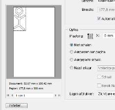 Nu gaan we de plaats bepalen waar de tekening gesneden moet worden. 7. De plaats van de tekening geef je aan bij Opties. 8.