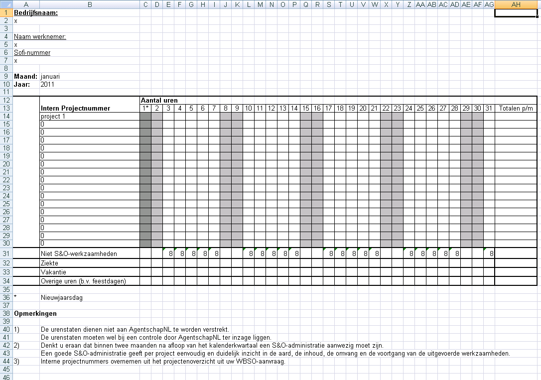 Voorbeeld urenregistratie Urenmelding Wanneer minder uren gemaakt worden dan zijn aangevraagd moet dit worden gemeld. Let op!