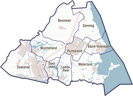 2. Regio Zaanstreek-Waterland Over de regio Zaanstreek-Waterland bestaat uit de gemeenten Zaanstad, Purmerend, Zeevang, Edam-Volendam, Beemster, Waterland, Landsmeer, Wormerland en Oostzaan.