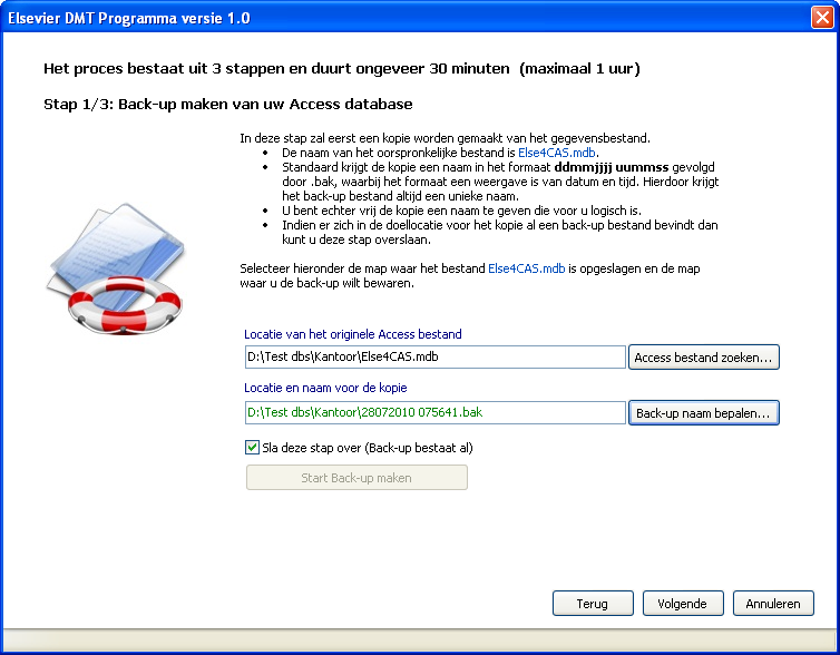 Bijlage 5: MS Access database migreren naar SQL Als u probeert een niet Els4CAS database te migreren zal de tool een foutmelding geven en de migratie afbreken.