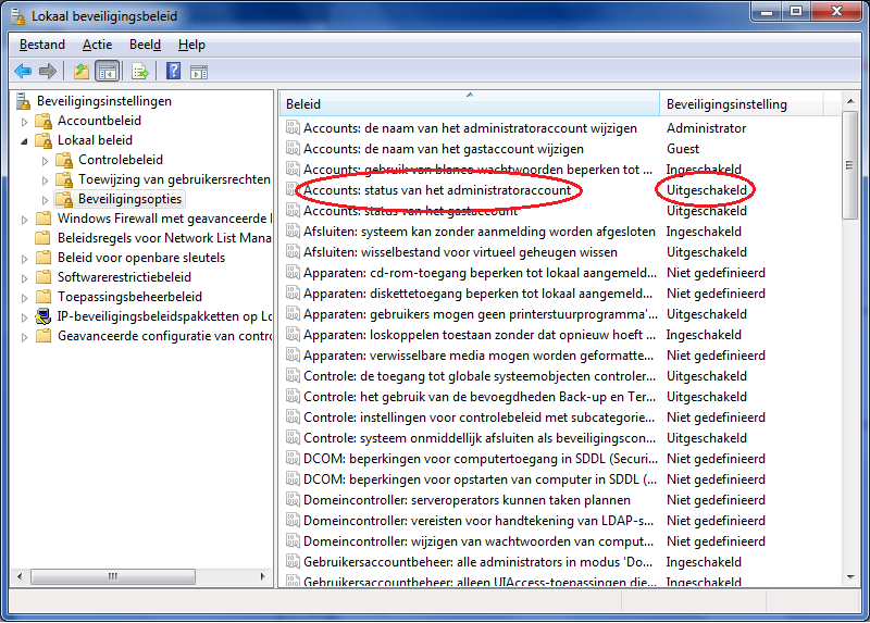 Bijlage 11: Activeren Super User in Windows Vista, 7 en 8 Dubbelklik Lokaal beveiligingsbeleid (Engelstalig: Local Security Policy ): Klap in Lokaal beveiligingsbeleid (links in de boomstructuur) het