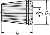 RDSCHAPSYSTMN R spantangen DIN 6499-B 393.14 Toebehoren Afmeting D 1 l 2 mm Inch mm Inch R11 11.4.449 18.709 R16 17.669 27.5 1.062 R20 21.827 31.5 1.240 R25 26 1.024 34 1.330 R32 33 1.291 40 1.