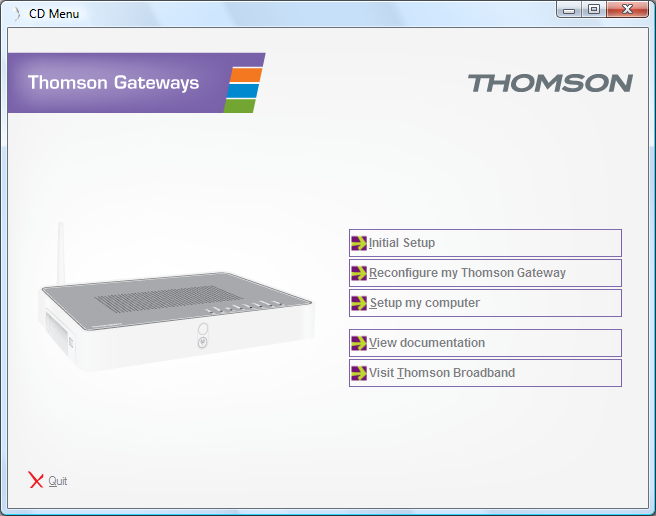 1 Installatie 8 Het cd-menu wordt weergegeven. cd-menu Op het cd-menu kunt u klikken op: Eerste Installatie om uw computer aan te sluiten op de Thomson Gateway en deze te configureren.