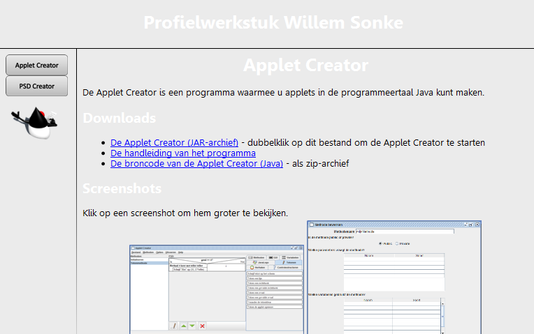 Stap 6: Documenteren Figuur 44 De pagina over de Applet Creator op de website Javadoc-documentatie genereren Als laatste maak ik Javadoc-documentatie.