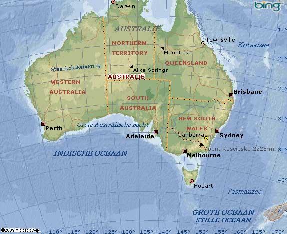 Voorbeeld 8 Variant Reistabel Australië reistijd in uren: Brisbane Melbourne Sydney