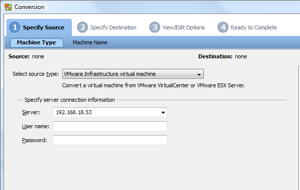 Zo kun je bijvoorbeeld een VM van VMware Server omzetten naar één van VMware ESXi.