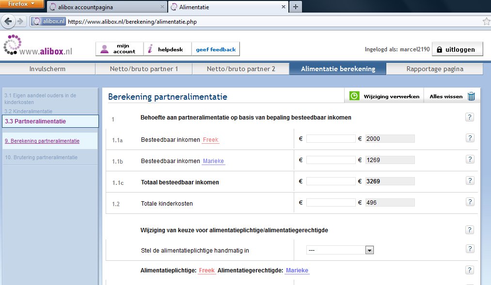 4.3 Partneralimentatie berekening De berekening van de partneralimentatie is ook een berekening op basis van de normen van de werkgroep alimentatienormen.