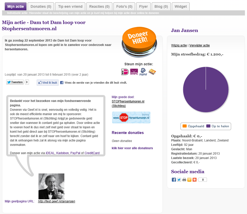 Klik nu op jouw naam en je komt nu op een pagina uit waar het volgende staat: Rechts staan de acties die je online hebt