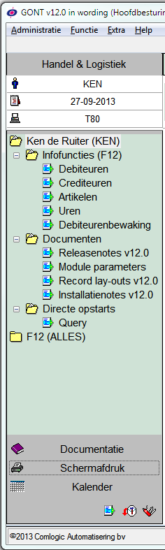 STRUCTUUR INFOBALK (LEFT BAR) GEWIJZIGD De 'Left bar' van Handel & Logistiek was tot deze versie alleen een knoppenbalk met daarin een aantal handige functies zoals: - het direct oproepen van het