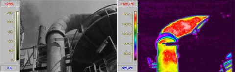 Foto3: detectie van mogelijke schade aan isolatiesysteem met infraroodbeeldtechniek Bij koude-isolatie kunnen slechte plekken herkend worden aan het zichtbaar zijn van condensatie- of aanvriespunten.