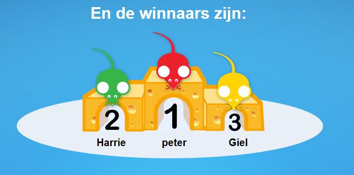 Als de race door de leerkracht wordt gestopt, wordt zowel op het digitale bord/touchscreen als op het device het overzicht met winnaars getoond.