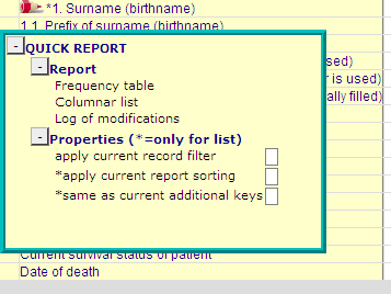 3 Rapporten in Data Entry 3.1 Frequency table (1) en columnar list (2) Ga naar het tabblad Data Entry, laad een patiënt uit de index en ga naar het tabblad Editor (Figuur 1).