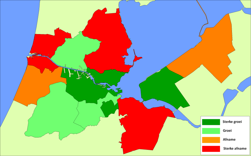 Figuur 2.3 Ontwikkeling aandeel 65-plussers in totale bevolking per deelregio 2009-2040 Bron: CBS Statline 2010, bewerking Bureau Stedelijke Planning bv Kaart 2.