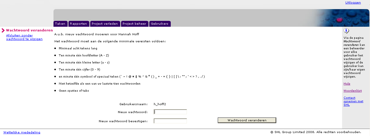 3.4 Wachtwoord van een gebruiker wijzigen 1. Klik op de tab Gebruikers. Het scherm Gebruikersonderhoud wordt weergegeven. 2.