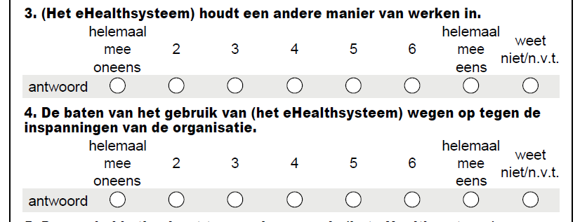 TARS Vragenlijst Online survey onder medewerkers van