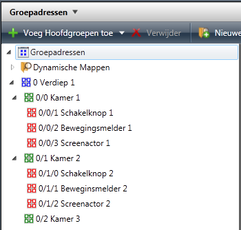 Figuur 5.11: Instelbare parameters van een component Opdat deze ac es op de bus zouden verschijnen en herkend worden door actuatoren moeten logische groepadressen aangemaakt worden.