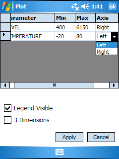 5.10 Plotinstellingen Tik op de knop Settings om de parameterinstellingen weer te geven (zie hiernaast).