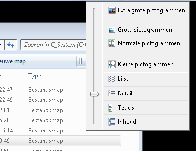 Aangeraden instellingen in de verkenner van Windows 7: - In de verkenner van Windows 7 kan je de details van bestanden of folders oproepen via het icoon in de werkbalk rechtsboven.