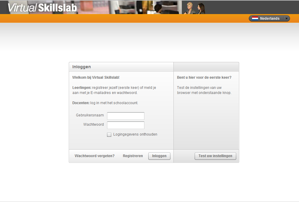 2. Inloggen 1. Ga in uw browser naar http://skillslab.e-learner.nl. Het volgende scherm verschijnt: 2.