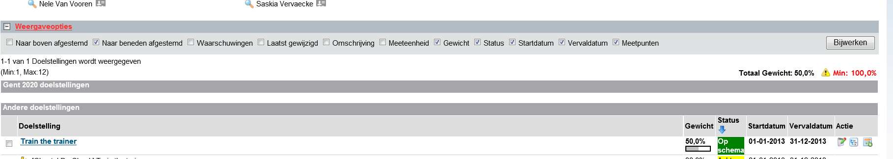 b. Weergave opties Via weergaveopties kan je zelf beslissen welke informatie van de ontwikkelingsacties standaard zichtbaar is. 1. Klik op de titel weergave opties in jouw ontwikkelingsplan 2.